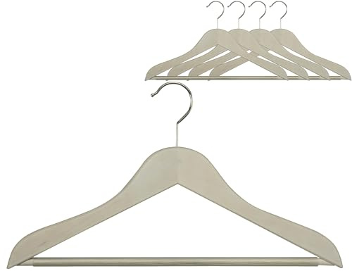 MAWA Holzbügel, 10 Stück, Garderobenbügel Classic RFS, Hemden, Blusen, Jacketts, Umweltfreundlich, FSC® Zertifiziert, Buche, 360° Drehbar, 41 cm, Weiß Gebeizt