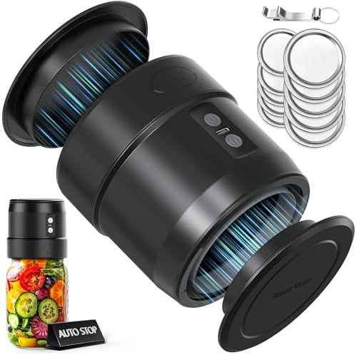 EASYERA Mason Jar Vacuum Sealer Kit, Upgraded Dual-Head Auto-Stop Mason Sealer, Fits Wide & Regular Mouth Jars | Quiet, Portable & Rechargeable for Food Storage, Fermentation, Canning Easy & Save Time