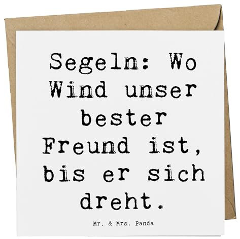 Mr. & Mrs. Panda Glückwunschkarte Spruch Segeln Windfreund - Geschenk, Abenteuer, Grußkarte, Sportler, doppelkarte, faltkarte, Wassersport, Sonnenuntergang, Geschenke, Herausforderung, Teamsport