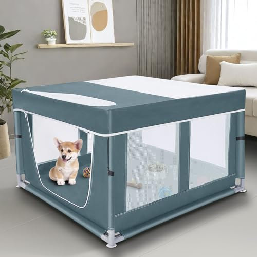 Outtsp Laufstall für Hunde, 106,7 x 106,7 cm, Welpenlaufstall mit abnehmbarem Dach, 25 cm hoch, für kleine Hunde und Kleintiere, Hundespielhof mit Reißverschluss, grün