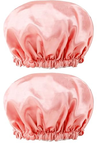 LOZTBUE 2 pièces bonnet de douche imperméable rose bonnet de douche réutilisable bonnet de douche doux pour femme Double couche grand bonnet de douche