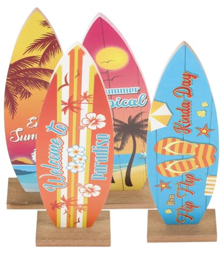 QUMIIRITY 4 Stück Surfbrett Deko als Sommerliche Tischdeko und Nautisches Ornament für Innenausstattung in Küsten und Mittelmeerstil mit Realistischer Form