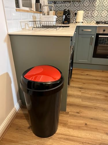 SPECTRAPLAST 60L Premium Red Brabatia Plastic Touch Top Bin, Dustbin, Rubbish Bin for Kitchen, Home With Coloured lids Black/Blue/Red/Silver/Green (RED)