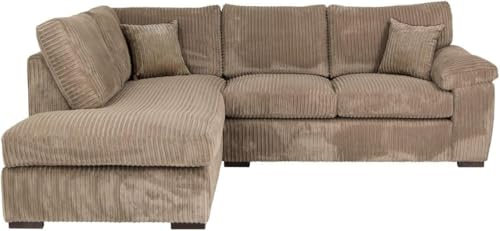 Elegante sofá de esquina de 4 plazas orientado a la izquierda, con cordón en forma de L, cómodo y elegante mueble de sala de estar con orientación a la izquierda beige