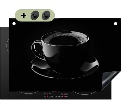 KitchenYeah© Herdabdeckplatte Einteilig Herdabdeckung Abdeckplatte | 80x52 cm - Ceranfeld Abdeckung Induktionskochfeld, Spritzschutz Küchenrückwand Schwarz - Kaffee - Tasse