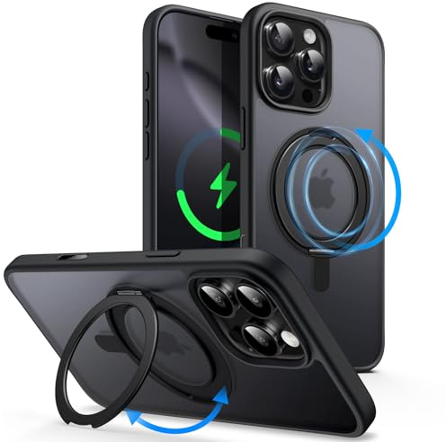JETech Cover con Anello per iPhone 16 Pro, Titanio Nero | Compatibile con MagSafe, Pulsante Controllo Fotocamera, Supporto Anello Rotante 360°, Custodia Protezione Antiurto Sottile