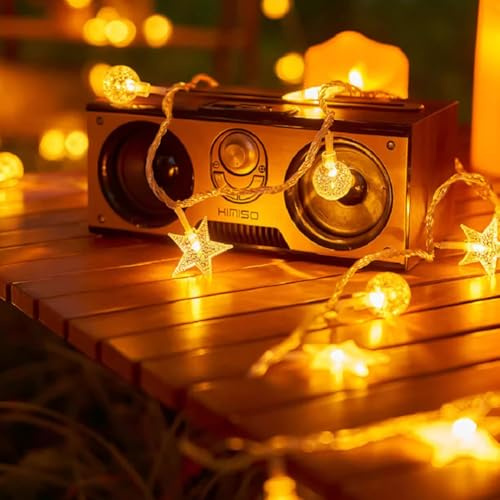 Alwodici Fairy Lights Star and Spherical Light Strings 2m 20 LED Bedroom Lights Battery Powered for Bedroom Wedding Garden Balcony Holiday Decoration Warm White Outdoor Fairy Lights