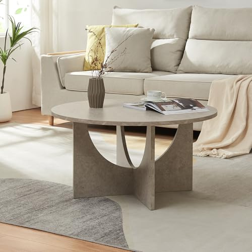 [en.casa] Couchtisch Rindal Beistelltisch Wohnzimmertisch 80 x 42 cm Sofatisch Kaffetisch rund in Betonoptik, hell