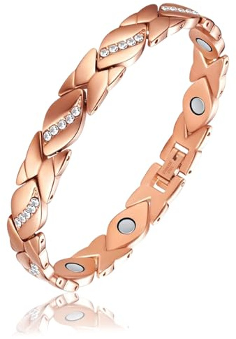 JUKOTA Bracelet Magnétique Femme, Bracelet Aimanté en Cuivre Massif, Or Rose