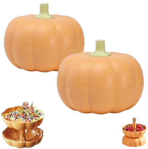 NNBWLMAEE Halloween Pumpkin Snack Tray with Lid, Pumpkin Tray Holder, Pumpkins Shape Snack Bowl, Decorative Pumpkin Bowl with Lid, for Storing Snacks, Fruits, Sweets (Yellow-2PC)