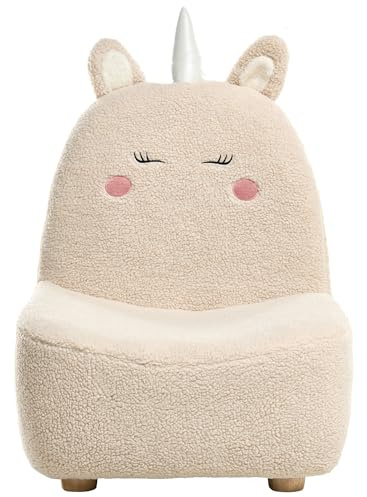 Beliani Kindersessel Bouclé Hellbeige Tierform Einhorn Teddyfell-Optik Tiersessel Lulea