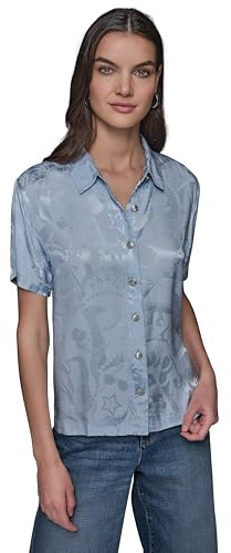 KARL LAGERFELD Paris Women's Sportswear Blouse, Chambray Blue, Small