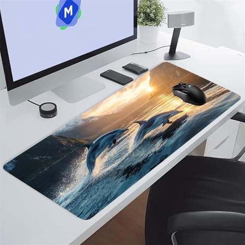 Tappetino Mouse XXL Gaming 1200x600x3 mm Animali Delfini Tramonto Tappetino per Mouse Grande Cuscinetto per Tastiera Grande da Scrivania Gaming Mousepad Lavabile per Ufficio e casa