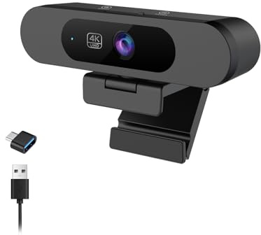 4K Webcam for PC, 8MP USB Webcam with Dual Noise-reducing Microphones, Picture-in-picture, Auto Framing, 5X Zoom, 92° Wide FOV, Auto Light Correction, Perfect for Conference, Video Callings, Streaming