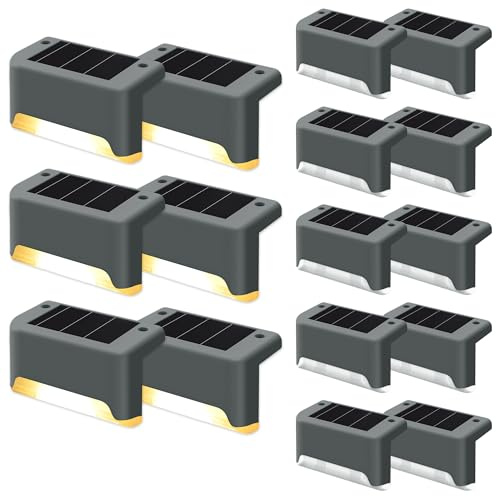 GIGALUMI 16 Pezzi Luce Solare Esterna per Scale, Luci Solari a LED per Esterni, Giardino, Impermeabile, Luci Solari per Esterni, Scale, Recinzione, Terrazza, Patio, Strada (Grigio, Bianco Caldo)