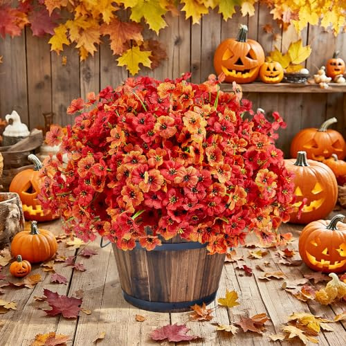 XIANNVXI 16 Bündel Kunstblumen wie Echt Bunte Herbstdeko Outdoor Herbstblumen Künstlich Herbst Dekoration Zweige Künstliche Blumen Deko Wildblume Blumenstrauß Balkon Garten Wetterfest (2 Herbstfarben)