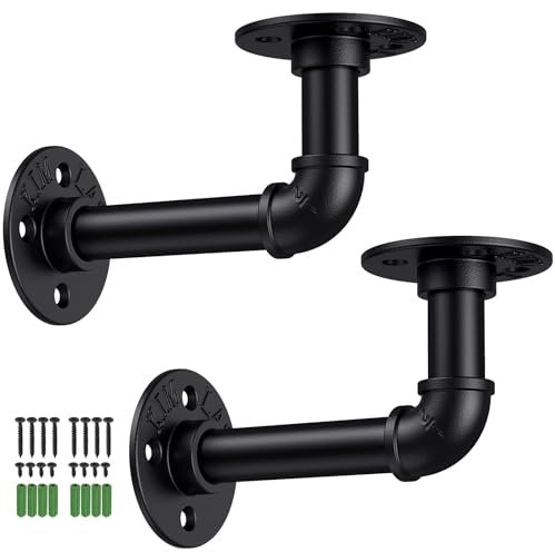 Tanice Supporti per Mensole - Paio Tubi Staffe Mensole con Stile Industriale Steampunk 2 Staffe con Flange 15 * 8 * 7cm per Mensole Scaffali a Parete Galleggianti Appese Mobili Fai da Te - Nero