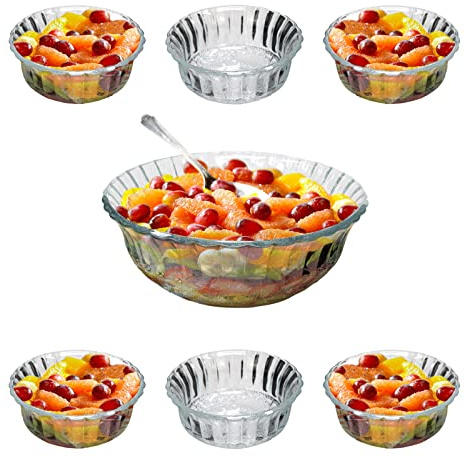Toyo Nasic Glass Trifle Bowls Footed Large 7 Piece Set Dessert Mini Trifle Fruit Salad Stem Dishes Cut Glass Serving Bowls Deep Sundae Pudding Ice Cream Prawn Cocktail Salad Bowls