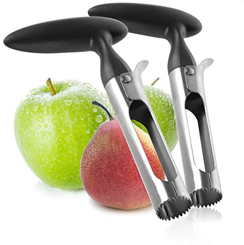 COM-FOUR® Descorazonador de Manzanas de Acero Inoxidable 430 - Con Mango de Plástico (2 Piezas - Negro)