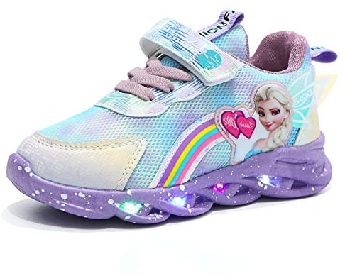 ELSA Schuhe mädchen，Kinder led Schuhe，Leuchtschuhe ELSA Turnschuhe，blinken licht mädchen Sportschuhe zum Laufen mit Flügeln for Frühling Sommer und Herbst (Color : Purple, Size : 27)