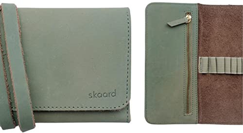 skaard Federmäppchen Büffelleder grün, großes Leder Stifteetui für Stifte & Pinsel