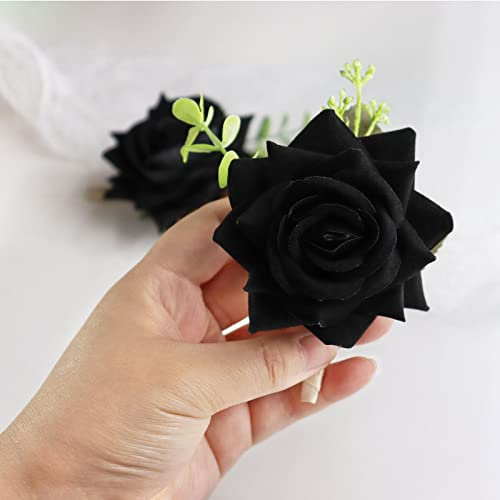 Ansteckblume für Handgelenk, Weiß, Rosa, Weinrot, für beste Brautjungfer, Trauzeugen, Hochzeit, Männer, Frauen, Jungen, Mädchen, Abschlussball, Party, Anzug, Dekoration (schwarzer Knopfloch)