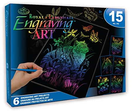 Royal & Langnickel - Set d'images à gratter Tropicaux, arc-en-ciel, 6 images, perroquet, chat et compagnie, images à gratter pour enfants et adultes, avec 2 crayons à gratter et modèles