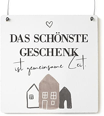Interluxe Schild Holzschild XL - Das schönste Geschenk ist gemeinsame Zeit - Dekoschild Spruch Häuschen Familie Freunde Geschenkidee Mitbringsel Deko