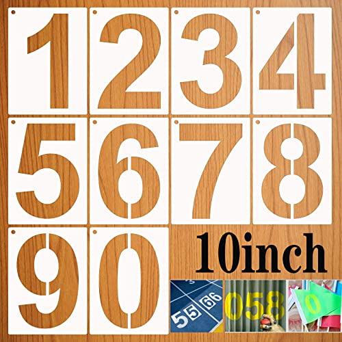 LYPER 10inch 0 bis 9 große Zahl Schablonen Set, 10Pcs Plastik Curb Address Nummer Stencils Straßenschild Digitale Vorlagen zum Malen von DIY Mailbox Straße Parkplatz Tür Trucks Malerei Schablone