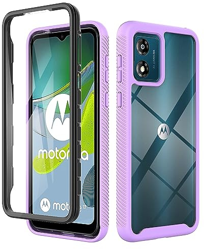 ESTH® Funda para Motorola Moto E13 [Protección Completa Anti-caída de 360°] Carcasa Transparente de Grado Militar con Protector de Pantalla Incorporada, Púrpura Claro