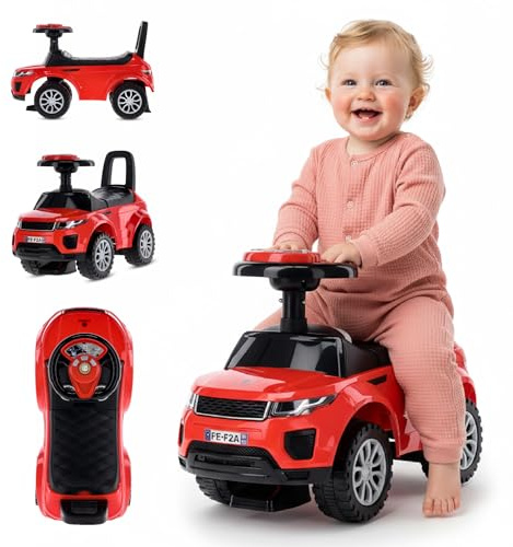 Barnbil från 1 år, bobby car, bil från 12 månader, baby car, baby walker med horn och motorljud (Röd)