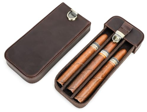 Kontakter läder cigarrfodral resor, lådtyp humidor, vintage påse, brun, rymmer upp till 60 ringstorlek cigarrer