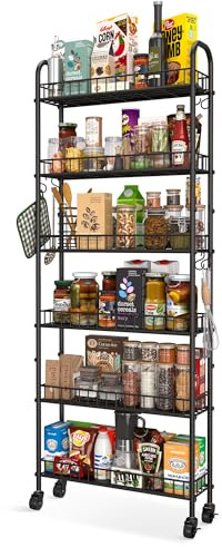 Qiaoxuan Slim Rolling Storage Cart with Wheels, Metal 6 Tier Mobile Shelving Unit Organizer Kitchen Utility Cart for Office Bathroom Kitchen Laundry Room Narrow Places (6inches)