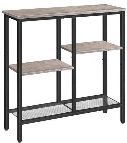 HOOBRO Narrow Console Table, Sofa Table, 4-Tier Industrial Entryway Table with Metal Mesh Shelf, Hallway Table with Adjustable Feet, for Entryway, Living Room, Hallway, Greige and Black BG79XG01