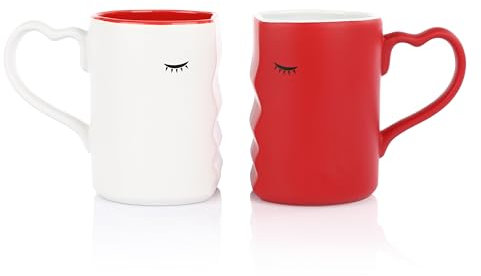 FunX Set di 2 tazze da caffé - Regalo Tazzine per coppia per matrimonio, anniversario fidanzamento o San Valentino - Confezione Regalo Rosso