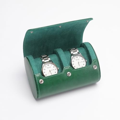 BIEWO Uhrenetui für Herren und Damen, 3 Größen, Leder, Uhrenrolle, Reiseetui, Uhrenbox, Aufbewahrungs-Organizer und Display, Uhrenzubehör (Grün, 2 Uhrenetui)
