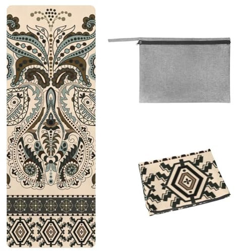 Eslifey Yoga-Handtuch, indisches Blumenmuster, ethnisches Mandala, Paisley-Muster, rutschfest, schweißabsorbierend, Hot Yogamatte, Handtuch für Hot Yoga, Pilates und Fitness, 185 x 68 cm