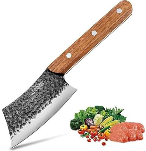 Kitory Hackmesser 12cm Kleines Küchenbeil mit Anti-Rutsch-Griff für Fleisch, Gemüse, Brot, Knochen, Küchenmesser aus Edelstahl mit ergonomischem Holzgriff