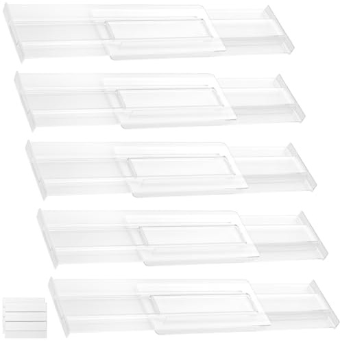 MAHIONG Schubladenteiler, verstellbare Schubladen-Organizer, 8 cm hoch, 27,5 cm – 52 cm, transparenter Kunststoff, Schubladentrenner für Kleidung, Make-up, 5 Stück
