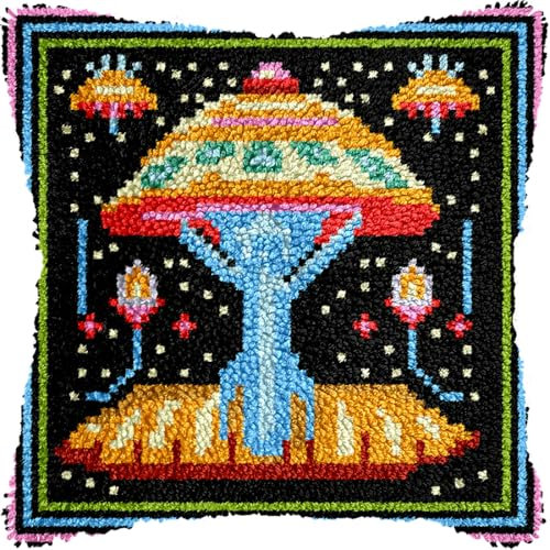 Kitquiver Diy Knüpfkissen Set Fantasie-Raumschiff, Häkel-Handarbeit, Basteln Mit Knüpfhaken-Werkzeug Für Erwachsene, Diy, Handgefertigte Heimkissen-Sets, Dekoration 17x17in