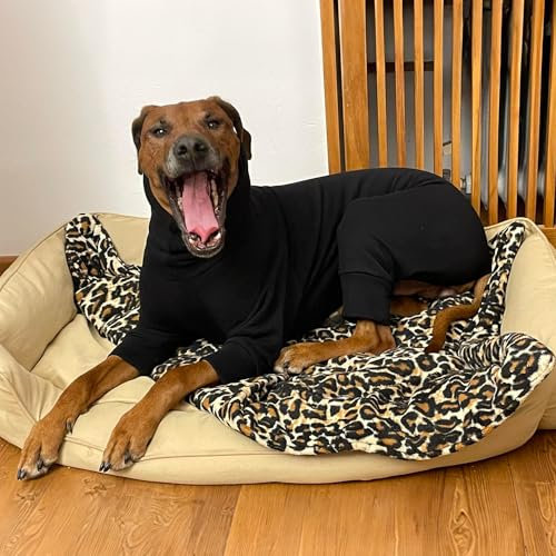 EDEL&SCHNELL Hundepullover warm, Hundemantel aus Baumwolle, Overall für Hunde Größe 65-70, Schwarz mit langem Kragen und Beinen mit Reißverschluss