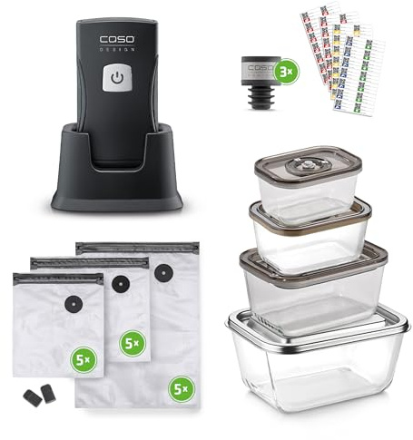 Caso Vacu OneTouch Pro Set - kabelloser Handvakuumierer mit umfangreichem Zubehör, Vakuumiergerät mit starker Pumpenleistung 12 Liter/Minute, langlebiger Lithium-Ionen-Akku für 85 min Laufzeit