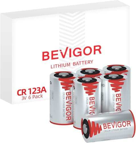 BEVIGOR CR123A Lithium Batterie 6 Stück, 1500mAh 3V Li-Ion, Nicht wiederaufladbarer Hochleistungs-Li-Ion-Batterie für Haussicherheit und drahtlose Sicherheitssysteme