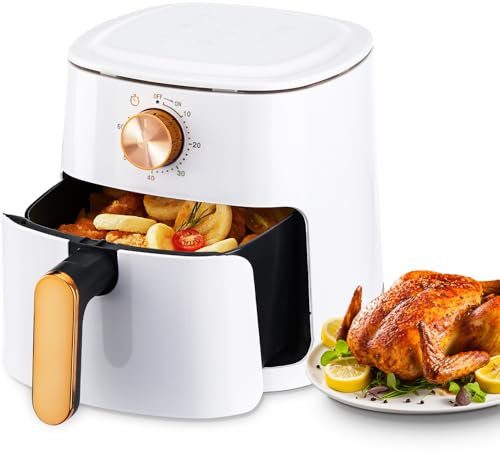 Oyajia Friggitrice ad aria calda da 5,5 l, con pulsante girevole manuale, lavabile in lavastoviglie, cottura sana senza olio e con poco grasso, 1800 W, bianco.