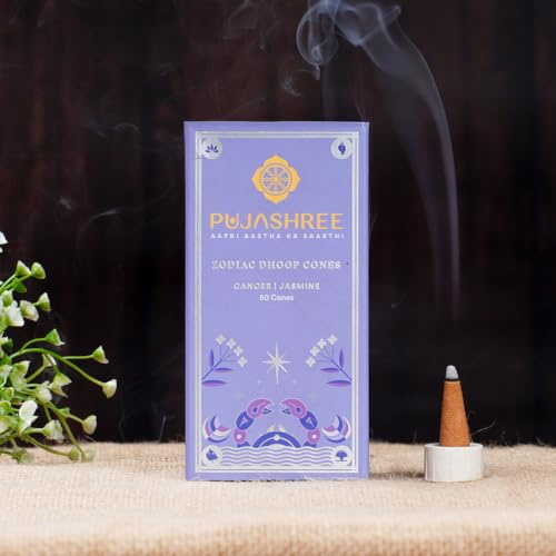 Pujashree Zodiac Dhoop Cones for Pooja |Organic & Natural Long Lasting Floral Fragrance Dhoop Cones Aroma Home Mandir Pujan (Cancer, Jasmine)