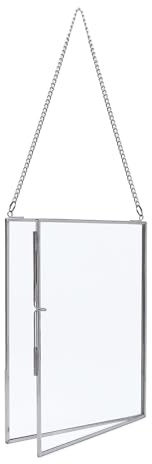 Fenzo Vintage Style Portrait Metal & Glass Hanging Frames for Photos, Artwork, & Pressed Leaves, Floating Display Frames, Elegant Design for Home Living Room Decor (Silver, 8X10 Portrait)