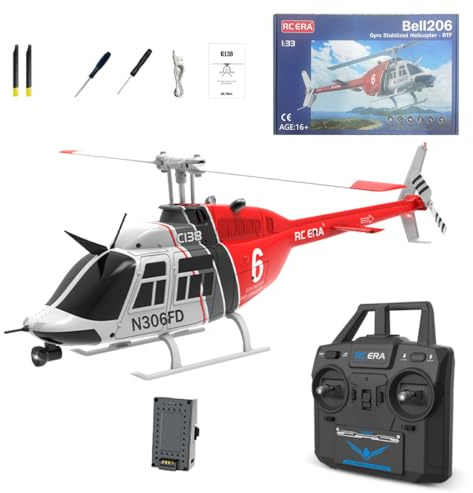 RCXTechPro RC ERA C138 Bell 206 RC-Helikopter für Erwachsene, 1:30, 6CH 6G/3D-Flips 6-Achsen-Gyro-Ferngesteuerter Hubschrauber Militärflugzeug mit Optischer Flusspositionierung – RTF / 1 Batterie