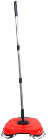 IMIKEYA Barredora de Empuje Manual Multifunción 3 Pasos Acero Inoxidable Abs Cepillo Giratorio 360° Roja para Limpieza de Pisos Duros Hogar sin Electricidad