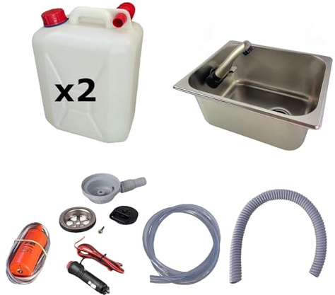 XENPER®️Kit Fregadero Camper Pequeño 32x26 GARRAFAS A Elegir – Ideal para Kit Camper Furgoneta, Lavabo Caravana y Cocina Camper, Ideal para Muebles Camper