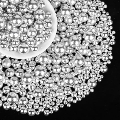 Edible Silver Pearl Sprinkles,130g Mix Size,Edible Pearl Sugar Sprinkle,Baking Cake Decorations,Cupcake,Cookie Decorating Donuts Ice Cream Toppings,Wedding Birthday Party Valentines Supplies